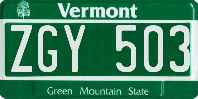 VT license plate ZGY503