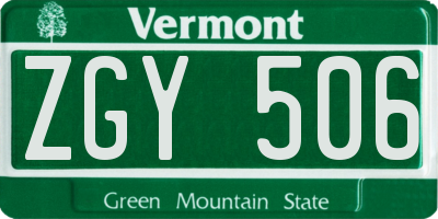 VT license plate ZGY506