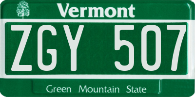 VT license plate ZGY507