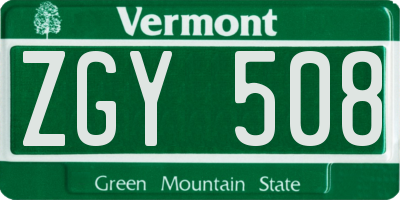 VT license plate ZGY508