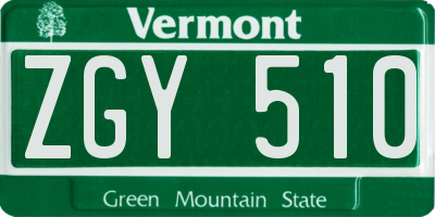 VT license plate ZGY510