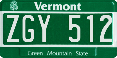VT license plate ZGY512