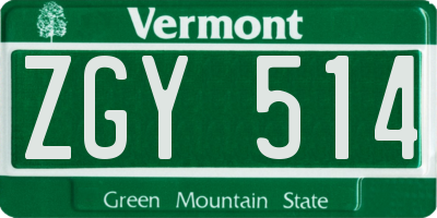 VT license plate ZGY514