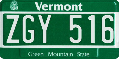 VT license plate ZGY516