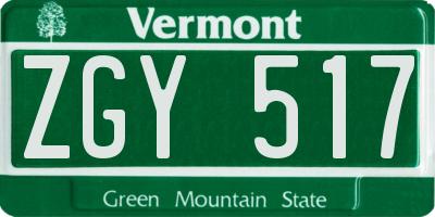 VT license plate ZGY517