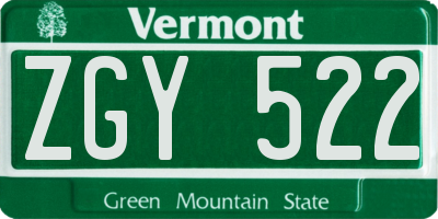 VT license plate ZGY522