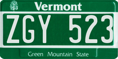 VT license plate ZGY523