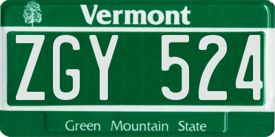 VT license plate ZGY524