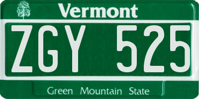VT license plate ZGY525