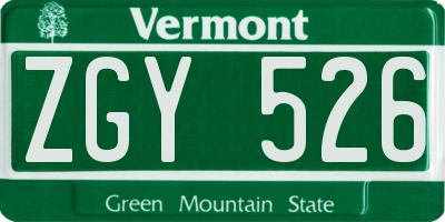 VT license plate ZGY526