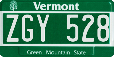 VT license plate ZGY528