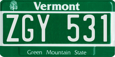 VT license plate ZGY531
