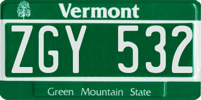 VT license plate ZGY532