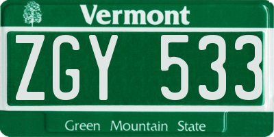 VT license plate ZGY533