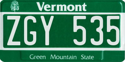 VT license plate ZGY535
