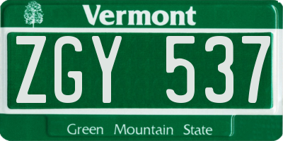 VT license plate ZGY537
