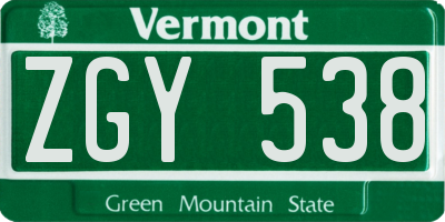 VT license plate ZGY538