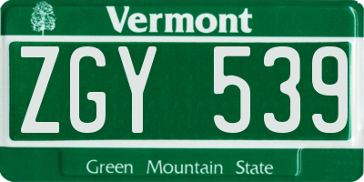 VT license plate ZGY539