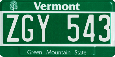 VT license plate ZGY543