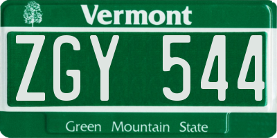 VT license plate ZGY544