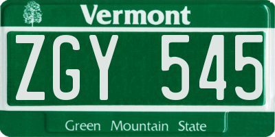 VT license plate ZGY545
