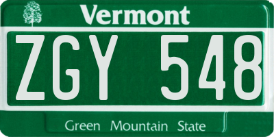 VT license plate ZGY548