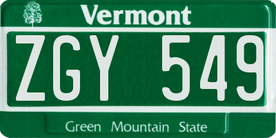 VT license plate ZGY549