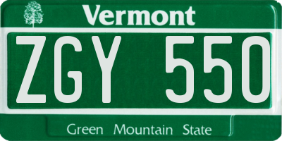 VT license plate ZGY550