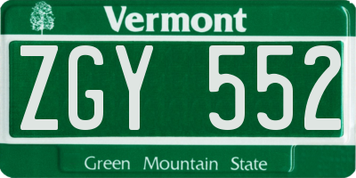 VT license plate ZGY552