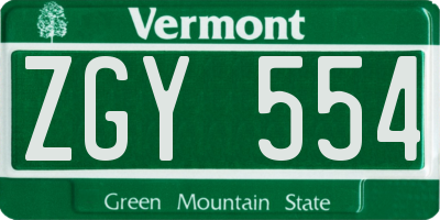 VT license plate ZGY554