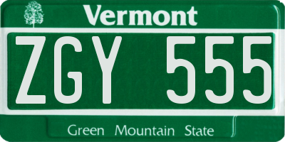 VT license plate ZGY555