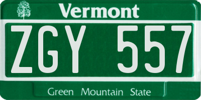 VT license plate ZGY557