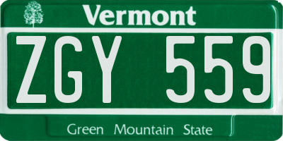 VT license plate ZGY559