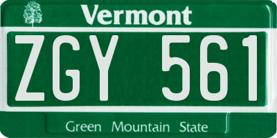 VT license plate ZGY561
