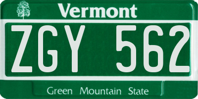 VT license plate ZGY562