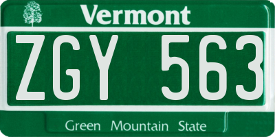 VT license plate ZGY563