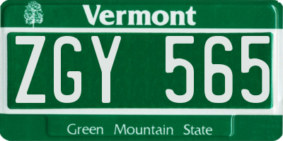 VT license plate ZGY565