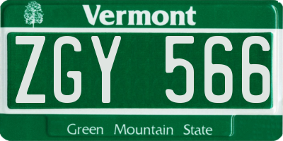 VT license plate ZGY566