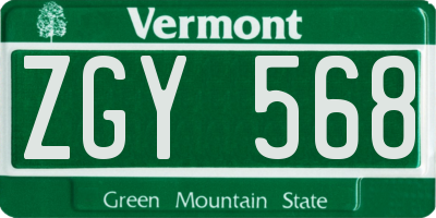 VT license plate ZGY568