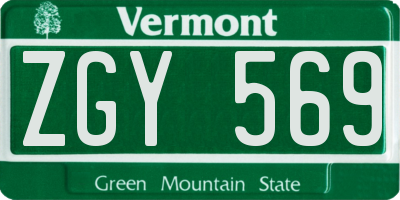 VT license plate ZGY569
