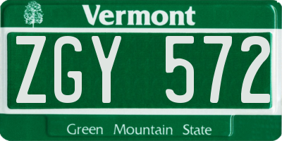 VT license plate ZGY572
