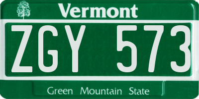 VT license plate ZGY573