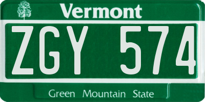 VT license plate ZGY574