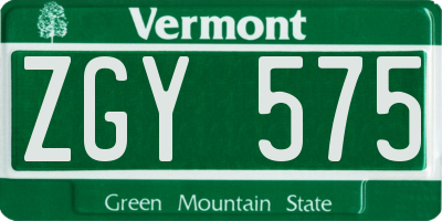 VT license plate ZGY575