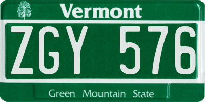 VT license plate ZGY576