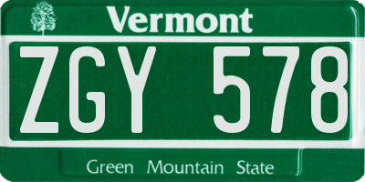 VT license plate ZGY578