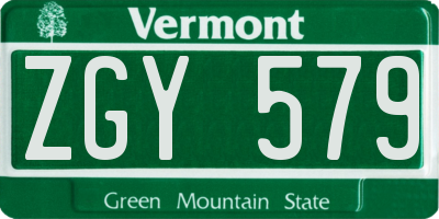 VT license plate ZGY579