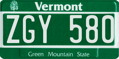 VT license plate ZGY580