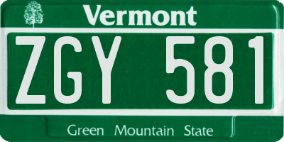 VT license plate ZGY581