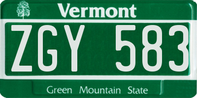 VT license plate ZGY583